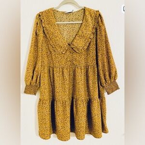 Lush Mustard Yellow Floral Mini Dress